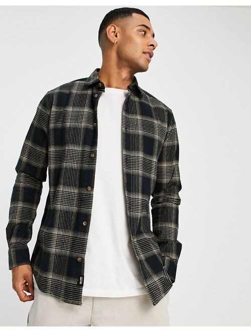 Only & Sons brushed check shirt in black