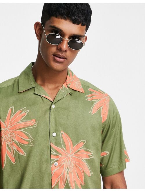 Only & Sons set revere collar shirt in green flower print