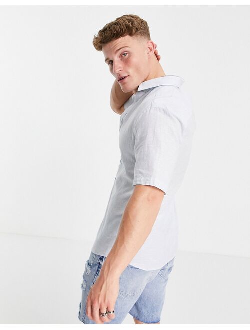 Only & Sons short sleeve linen blend shirt in light blue