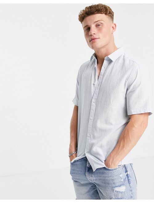 Only & Sons short sleeve linen blend shirt in light blue