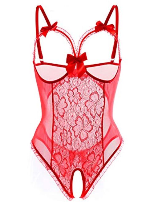 Fairymei Lingerie for Women One-Piece Teddy Lingerie Sexy Bodysuit Lace Nightie