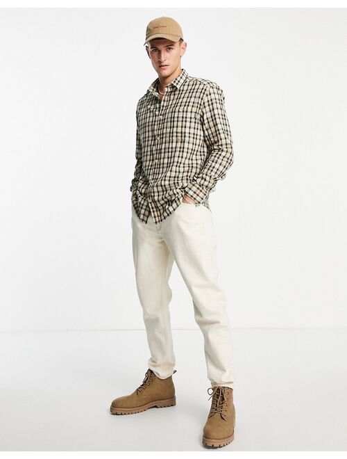 Only & Sons textured check shirt with button chest pocket in beige