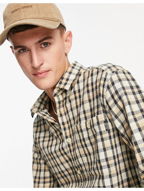 Only & Sons textured check shirt with button chest pocket in beige