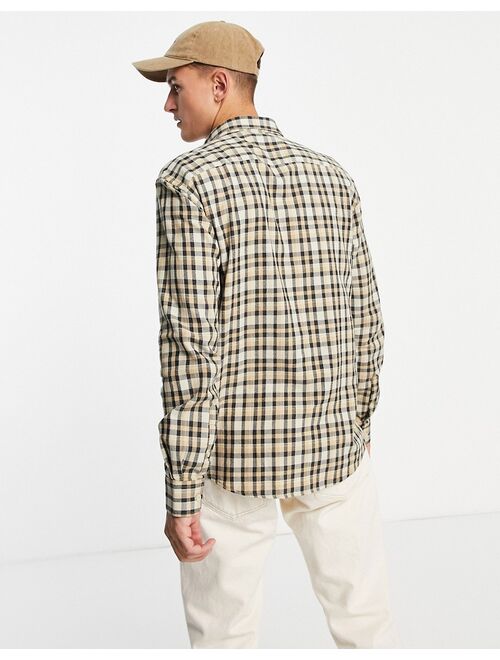 Only & Sons textured check shirt with button chest pocket in beige