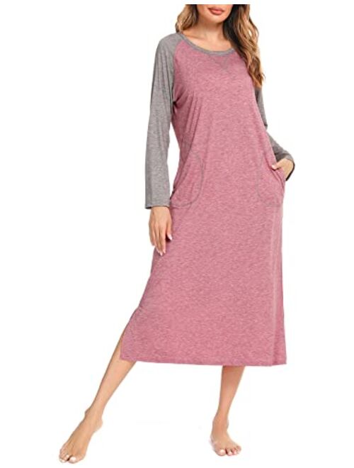 LOLLO VITA Long Nightgowns for Women Full Length Sleeping Dress Loungewear Soft Nightshirts Sleepwear with Pockets