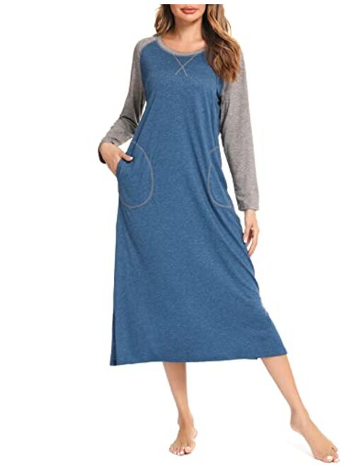 LOLLO VITA Long Nightgowns for Women Full Length Sleeping Dress Loungewear Soft Nightshirts Sleepwear with Pockets