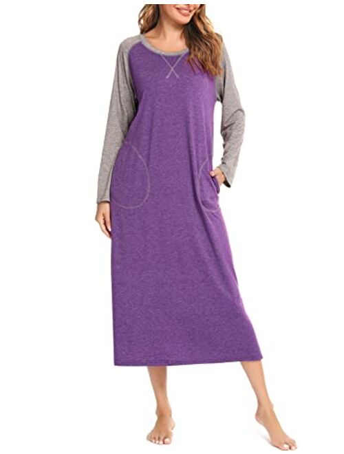 LOLLO VITA Long Nightgowns for Women Full Length Sleeping Dress Loungewear Soft Nightshirts Sleepwear with Pockets