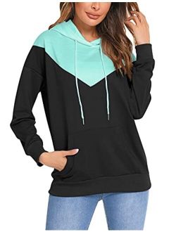 LOLLO VITA Long Sleeve Hoodies for Women Pullover Color Block Tops Drawstring Hooded Sweatshirt with Pocket