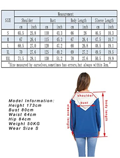 LOLLO VITA Long Sleeve Hoodies for Women Pullover Color Block Tops Drawstring Hooded Sweatshirt with Pocket