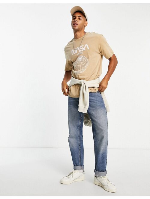 Only & Sons oversized t-shirt with NASA chest print in beige