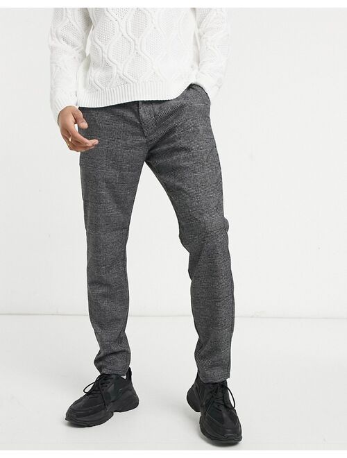 Only & Sons slim tapered fit checked pants in gray