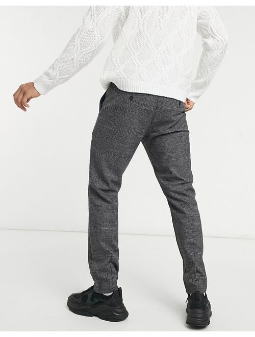 Only & Sons slim tapered fit checked pants in gray