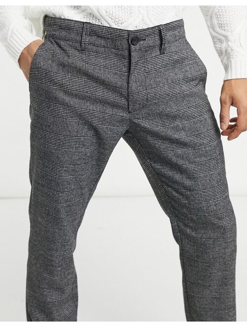 Only & Sons slim tapered fit checked pants in gray