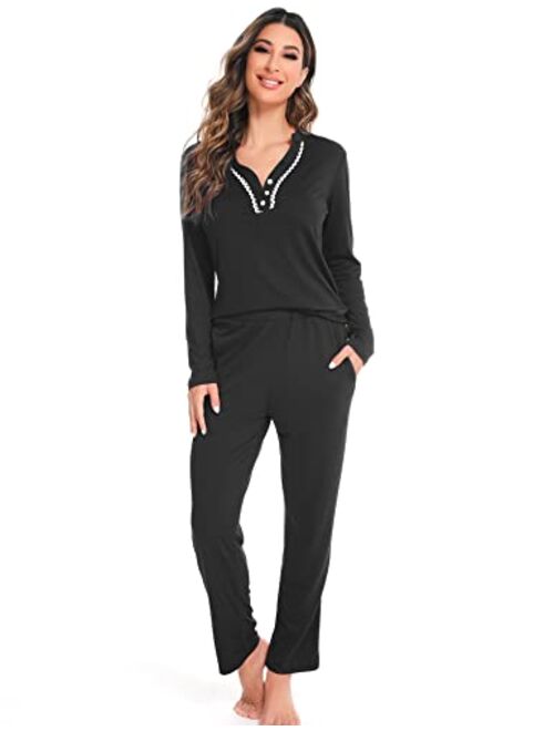 LOLLO VITA Womens Pajama Set Long Sleeve Sleepwear Cotton Soft Pjs Sets