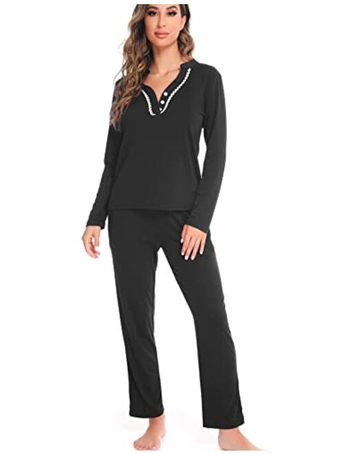 LOLLO VITA Womens Pajama Set Long Sleeve Sleepwear Cotton Soft Pjs Sets