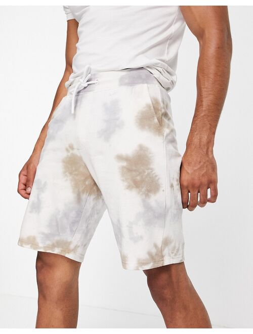 Only & Sons jersey shorts in white and beige tie-dye with organic cotton