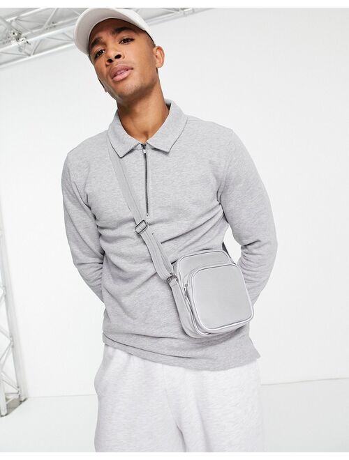 Only & Sons sweat polo 1/4 zip in gray