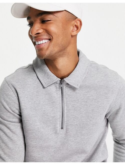 Only & Sons sweat polo 1/4 zip in gray