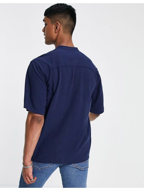 Only & Sons short sleeve oversized shirt with grandad collar in navy