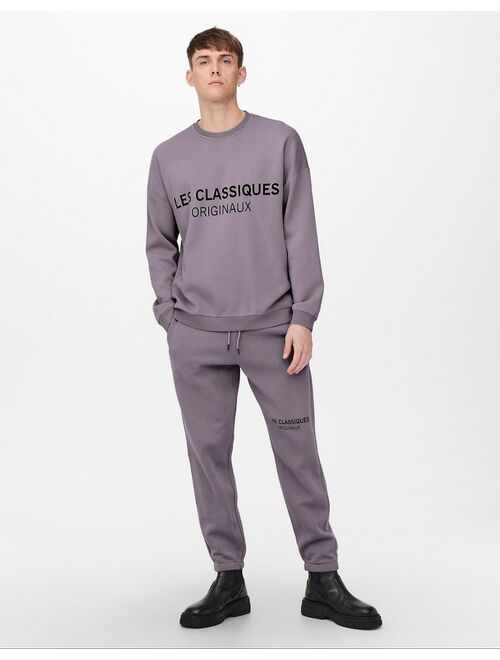 Only & Sons branded logo oversized sweatpants in purple - part of a set