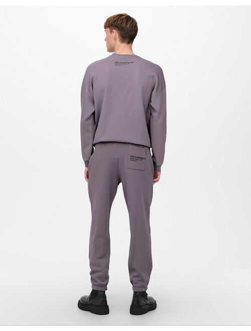 Only & Sons branded logo oversized sweatpants in purple - part of a set