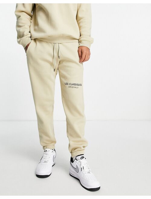 Only & Sons branded logo oversized sweatpants in beige - part of a set