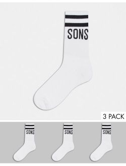 3-pack sport socks with logo in white