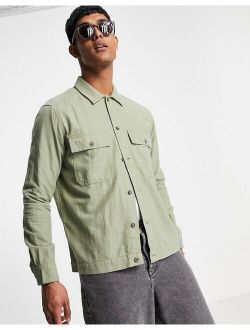 linen blend overshirt in green