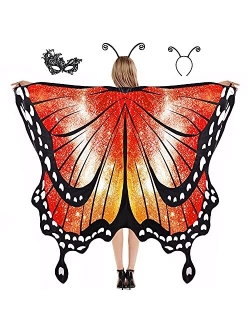 Dawnhope Butterfly Wings for Women Girls Kids Halloween Costumes Butterfly Shawl Fairy Ladies Cape Nymph Pixie Dress Up