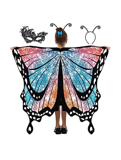 Dawnhope Butterfly Wings for Women Girls Kids Halloween Costumes Butterfly Shawl Fairy Ladies Cape Nymph Pixie Dress Up