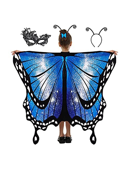 Dawnhope Butterfly Wings for Women Girls Kids Halloween Costumes Butterfly Shawl Fairy Ladies Cape Nymph Pixie Dress Up