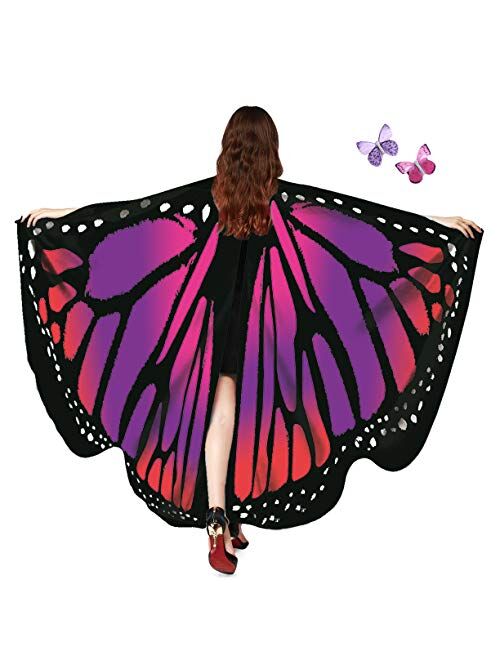 AWAYTR Women Butterfly Wings Shawl - Fairy Ladies Cape Halloween Dress Up Costume Accessory