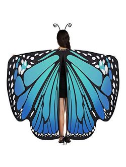 Jeicy Butterfly Wings Shawl Halloween Cloak with Antenna Headband, Fairy Ladies Cape Nymph Pixie Costume