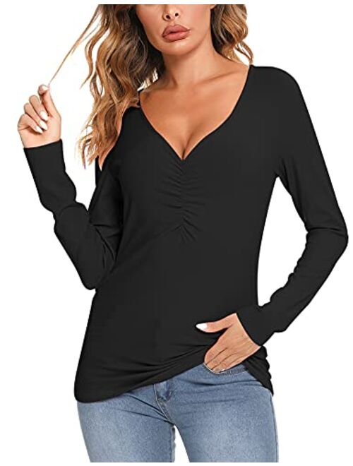 LOLLO VITA Women's Causal Shirts Long Sleeve V Neck Sexy Blouse Slim Fit Tops