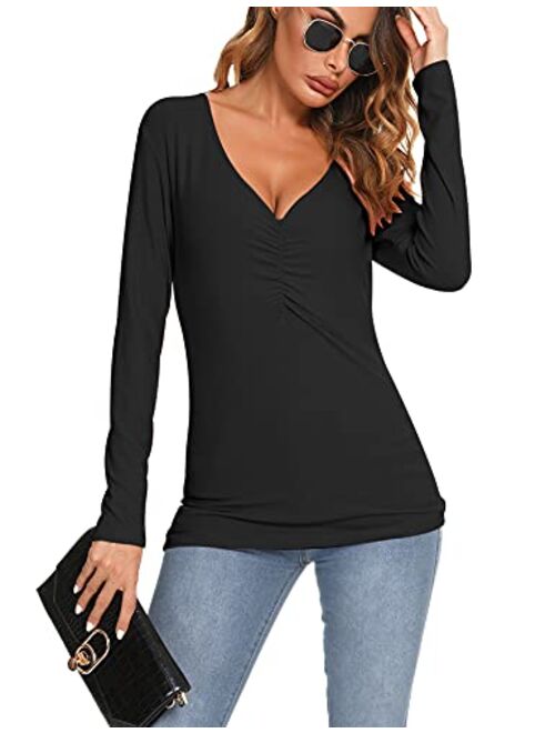 LOLLO VITA Women's Causal Shirts Long Sleeve V Neck Sexy Blouse Slim Fit Tops