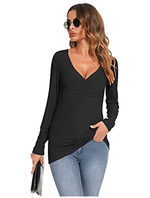 LOLLO VITA Women's Causal Shirts Long Sleeve V Neck Sexy Blouse Slim Fit Tops