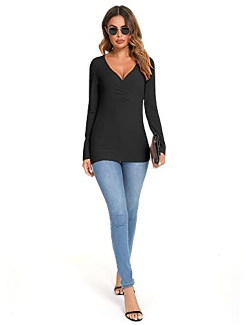 LOLLO VITA Women's Causal Shirts Long Sleeve V Neck Sexy Blouse Slim Fit Tops