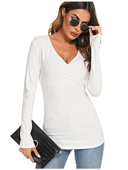 LOLLO VITA Women's Causal Shirts Long Sleeve V Neck Sexy Blouse Slim Fit Tops