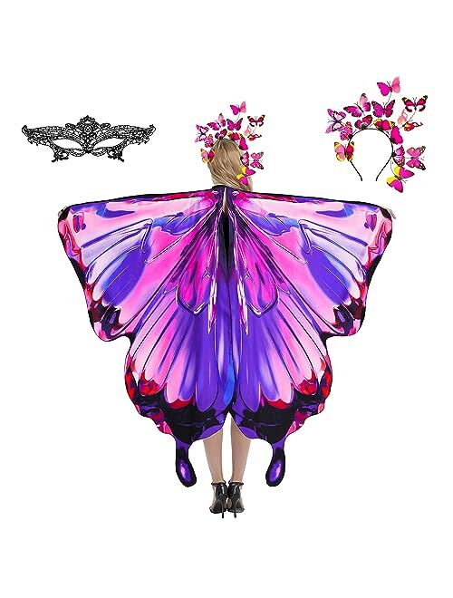 plainshe Butterfly Wings, Fairy Wings for Adults, Butterfly Halloween Costume, 3PCS Butterfly Cape Set.