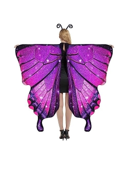 Betimesyu Halloween Costume Butterfly Wings Costume with Mask, Halloween Butterfly Capes Fairy Shawl for Women Cosplay Accessory