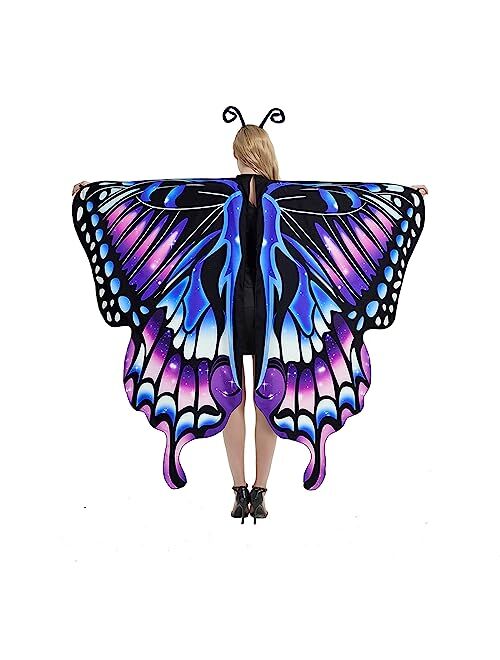 Betimesyu Halloween Costume Butterfly Wings Costume with Mask, Halloween Butterfly Capes Fairy Shawl for Women Cosplay Accessory