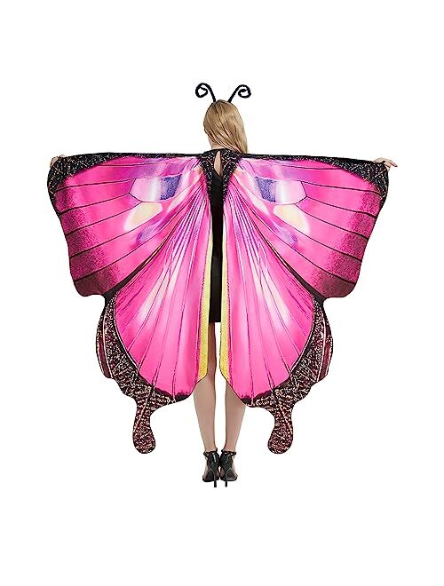 Betimesyu Halloween Costume Butterfly Wings Costume with Mask, Halloween Butterfly Capes Fairy Shawl for Women Cosplay Accessory