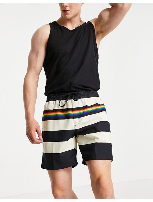 Vans Pride Stripe Volley shorts in black/white