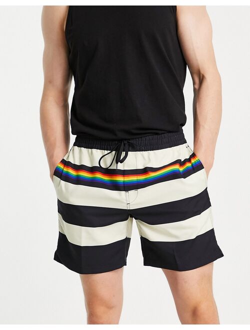 Vans Pride Stripe Volley shorts in black/white