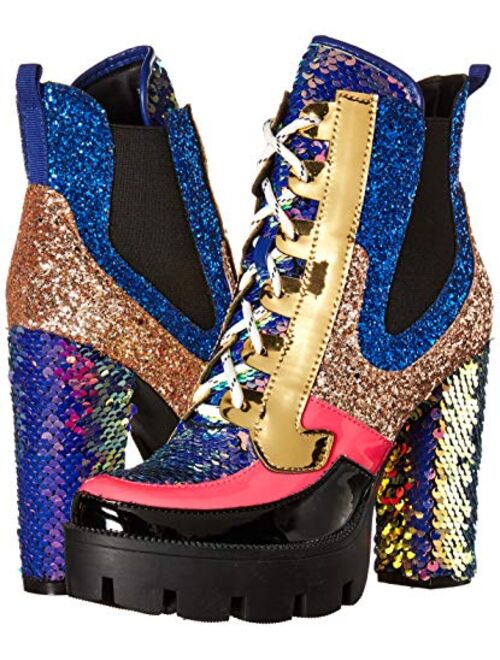 Cape Robbin Nell Gold Glitter Platform Chelsea Ankle Boots with Chunky Block Heels for Women Featuring a Sequined Tongue and Heel