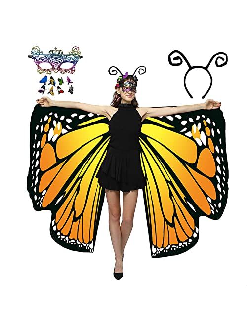 Cujmh Butterfly Wings for Women, Butterfly Shawl Fairy Ladies Cape Nymph Pixie Costume Accessory