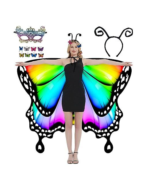 Cujmh Butterfly Wings for Women, Butterfly Shawl Fairy Ladies Cape Nymph Pixie Costume Accessory