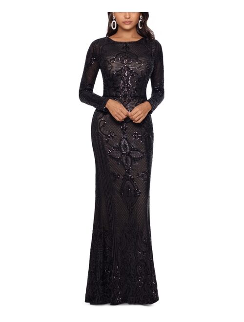 Betsy & Adam Embellished Embroidered Gown