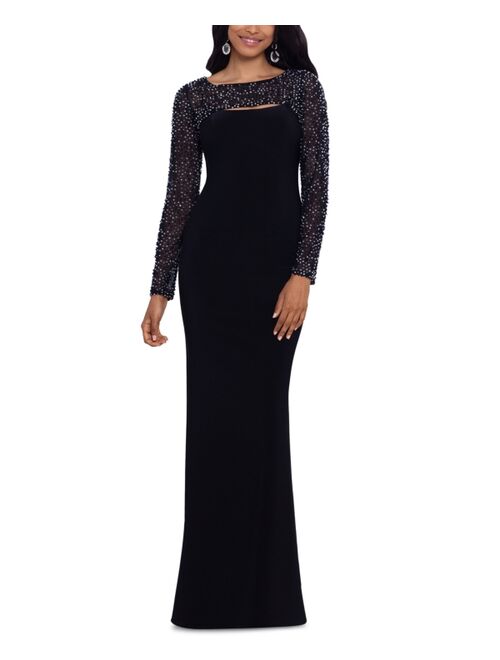 Betsy & Adam Petite Embellished Cutout Gown