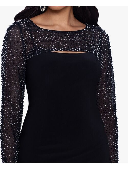 Betsy & Adam Petite Embellished Cutout Gown